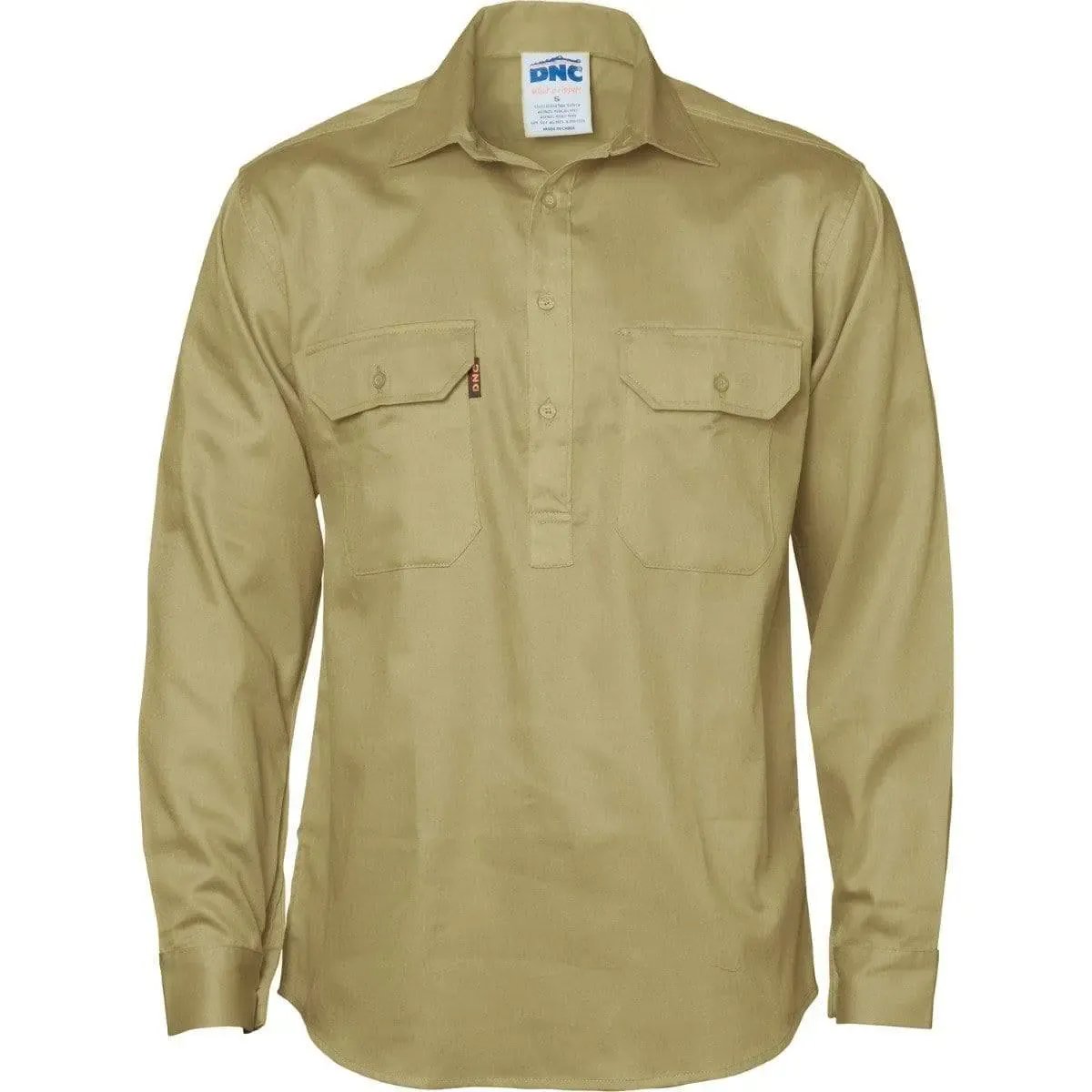 Dnc Workwear 190 Gsm Cotton Drill Closed Front Long Sleeve Work Shirt - 3204